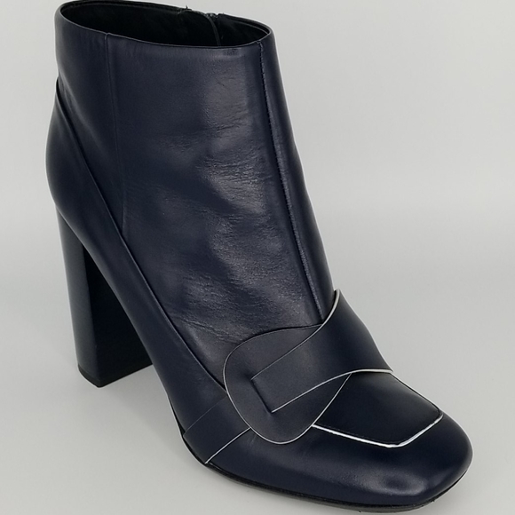 Tory Burch Bond Navy Blue 4" Leather Block Heel Bootie Boots 10 - Picture 1 of 16